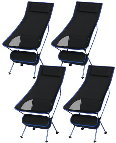 eSituro Campingstuhl faltbar, Klappstuhl leicht, Angelstuhl mit Tragetasche, Faltstuhl mit hoher Rückenlehne, Outdoor Strand Camping Stuhl, für Angeln Picknick Wandern, Schwarz+Blau 4PCS