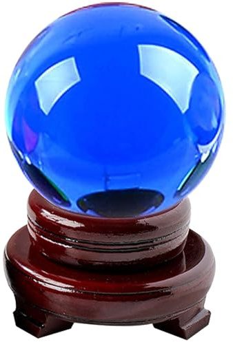 SUPBEI Crystal Ball Klare Glaskugel Heilende Kristallkugel mit Holzständer für dekorative Kugel, Lensball-Fotografie, Blickdivination oder Feng Shui und Wahrsagerei,Blau,50mm