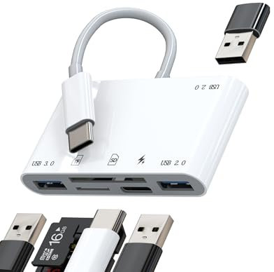 Adaptador USB C OTG 6 en 1 Lector de Tarjetas SD Micro SD TF Cargador para Apple iPhone para iPad Macbook compatible con Samsung Android Puerto Memoria Memoria Cámara Accesorios