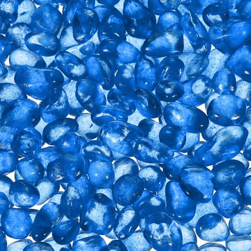 sourcing map Glass Stones, 453g/1 lbs Glass Pebbles Marbles Artificial Beads Gem Stones for Display Vase Filler Terrarium Flowerpot Decoration (5-9 MM, Ocean Blue)