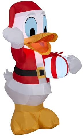 Gemmy 3.2 Ft Donald Duck in Santa Hat w Gift Box Christmas Airblown Inflatable Disney Christmas Decor