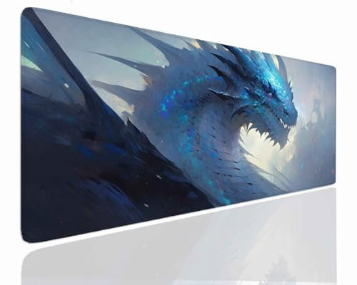 Tapis de Souris de Jeu 900x500x4mm Tapis Souris XXL Gamer Grand Tapis de Souris Dragon sous Main Bureau Antidérapant étanche, Tapis Souris Gamer à Bords Cousus pour Jeux, Ordinateur, PC J-314