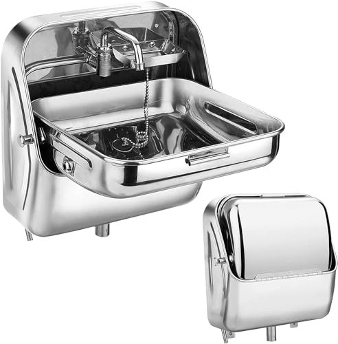 Fregadero de Pared para RV, Fregadero Plegable de Acero Inoxidable para Bares, Food Trucks, autocaravanas, Fregadero para Bar, Caravana, con Grifo y Tapa Plegables, Fregadero Cuadrado de un