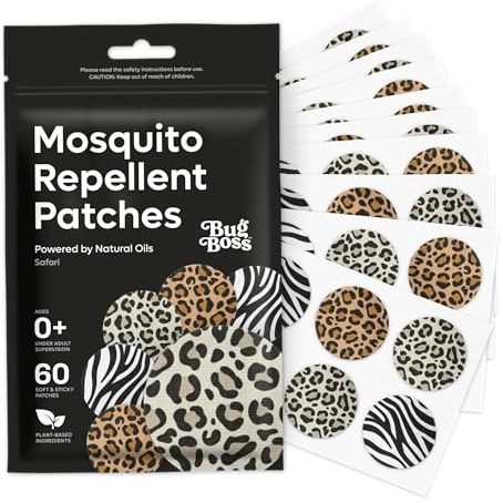 BugBoss Mosquito Repellent Patches for Kids & Adults – Natural Citronella & Plant Oil Stickers, Up to 8 Hour Protection, DEET-Free, Non-Toxic, Outdoor & Travel – 60 Patches