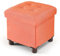 BRIAN & DANY Small Ottoman Storage Box 32x32x32.5cm, Linen Foot Stool with Wood Legs, Footstool with Lid for Livingroom Bedroom, Orange