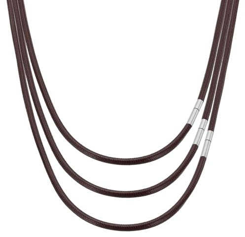 PATIKIL 16/18/20 Leather Necklace Cord, 1mm/0.04 Waterproof Braided Leather Necklace Cord Woven Wax Rope Chain with Stainless Steel Clasp for Men Women DIY Pendant Gift, Brown/Silver