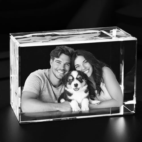 contento Glasfoto in 3D graviert | Dein Foto in einem Kristall-Block | bis 6 Personen/Tiere | Größe: Glasblock, XL Querformat (130x90x75mm) | Hochzeit, Valentinstag, Geburtstag, Glasbild