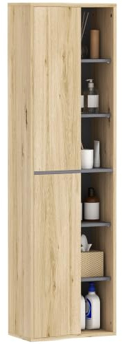 HOMCOM Colonna da bagno a parete, armadio da bagno con scomparti aperti e 2 ante, mobile da bagno moderno, 40 x 24 x 141,5 cm naturale