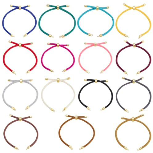 WADORN 15 Stück Nylon Drehkordel Armbandherstellung, 15 Farben Verstellbares Kettenglied Mit Messingbeschlägen Schiebearmbänder 9(6) cm Für DIY Freundschaftsarmbänder Zubehör Zur Schmuckherstellung
