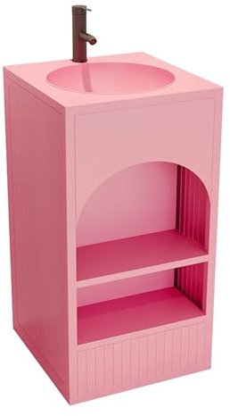 LYXWGRZD Lavabo d'angle de salle de bain, lavabo sur pied, meuble-lavabo d'angle avec cadre en fer, lave main d'angle for cuisine, terrasse, buanderie(Pink)