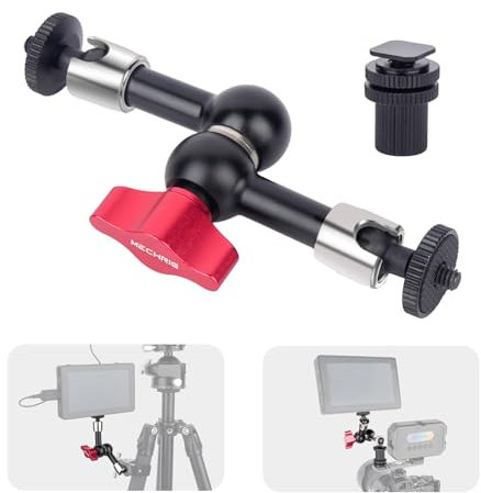 Mechrig 17.8 cm Cold Shoe Magic Arm mit 360° Kugelgelenk & 1/4 Zoll Schraube, Verstellbarer Edelstahl Reibungsarm für Kamerakäfig LED-Licht Mikrofon Monitor - DSLR Vlog Photography-87001