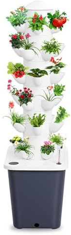 Vertikaler Hydrokultur-Gartenturm, Hydrokultur-Anbausystem-Set für 30 Pflanzen, Indoor-Vertikalturm-Gartensystem-Set, Hydrokulturturm mit 10-Liter-Tank, Indoor-Vertikal-Farming-Gartenpflanzer, Schwarz