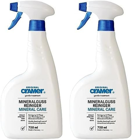 Cramer Mineralguss Badreiniger 750 ml gegen Kalk und Schmutz - Sprühreiniger für Mineralguss, Waschbecken, Badewannen - schonender Spezialreiniger für glänzende & matte Kunststein-Oberflächen