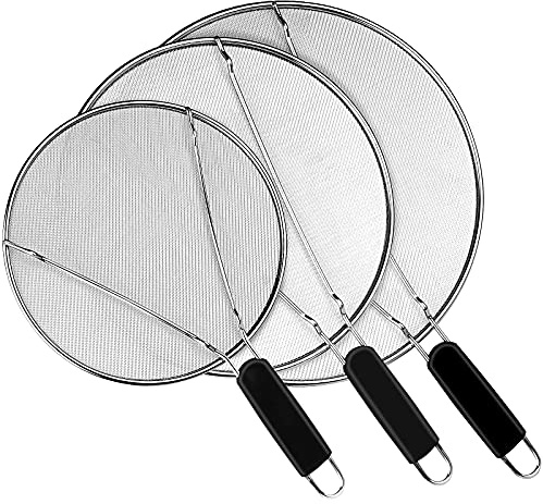 Splatter Screen for Frying Pan Set, 3 PCS Frying Pan Splatter Guard, Stainless Steel Splatter Guard with Resting Feet, Stops 99% of Hot Oil Splash - Fits 9.8, 11.4 and 13 Cookware