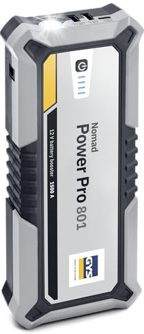GYS, NOMAD POWER PRO 801, Démarreur/Booster Batterie Lithium Portable 2000A, Véhicules 12V (Moto, Voiture), Démarrage Sécurisé, Batterie Externe 6Ah (PowerBank), Lampe LED, Ecran LCD