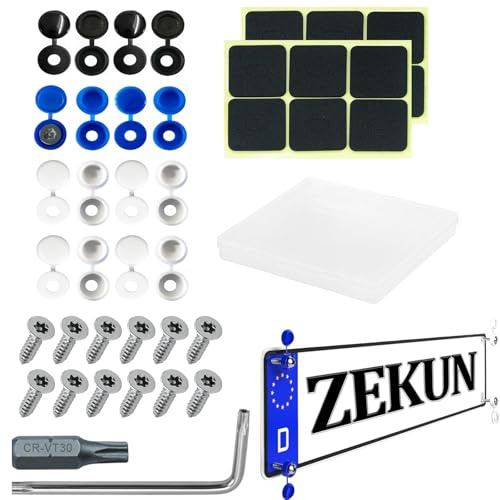 ZEKUN Anti Diebstahl Kennzeichen Schrauben Fitting kit Kennzeichen Schrauben Motorrad Diebstahlschutz Schrauben Edelstahl Set und Kappen Set für Autos und Motorräder
