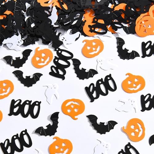 GoldRock Glitzer Halloween Deko Konfetti,250 Stück Halloween Tischdeko,Kürbis,Fledermaus,Gespenst,Boo Streudeko Helloween,Horror Fledermäuse Kürbisse Helloween Party Dekoration Confetti Schwarz Orange