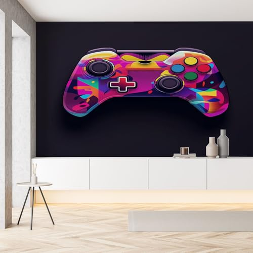 Papier Peint Intissé 3D Gamepad Graffiti Game Console Coloré Tapisserie Murale Papier Peint Garçon Fille Hippie Wallpaper Panoramique Décoration Murale Meuble Salon Chambre Bureau 200 x 150 cm