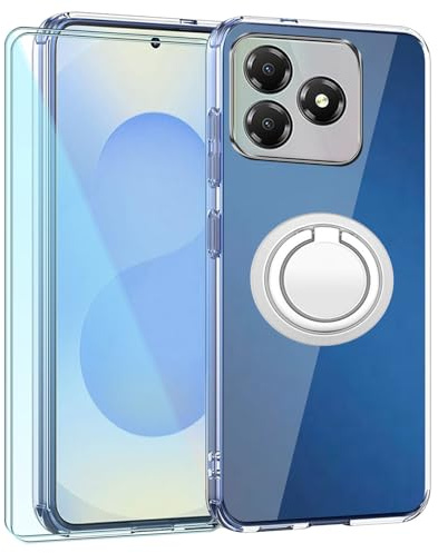 TIANDIMY Hülle und Handy Ring + 2 Pack Displayschutzfolie für Oukitel C3,Weich Stoßfeste Handyhülle,Transparent Silikon Case,TPU Stoßfest Cover Schutzhülle,Bumper mit Verstärkten Ecken -M4
