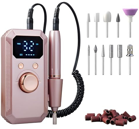 YOBWOK Fresa de uñas eléctrica Profesional,Lima de uñas portátil para uñas de gel acrílico,Kit de taladro de uñas recargable inalámbrico 40000RPM,Máquina de uñas Efeil de grado de salón,Oro
