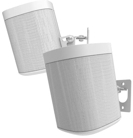 Play 1 Wall Mount White Pair Compatible with Sonos Play:1 Only, Twin Pack, Adjustable Swivel & Tilt Mechanism, 2 Mounting Brackets Includes All Fixings