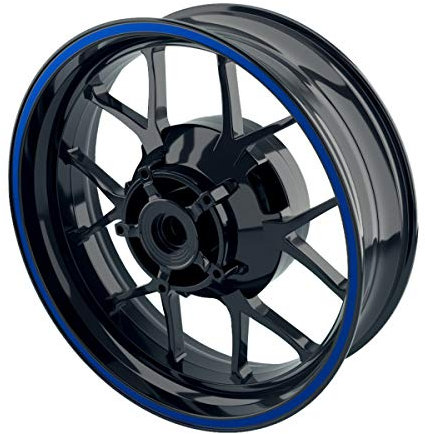 OneWheel Felgenrandaufkleber 8mm Motorrad & Auto (15-19 Zoll) - Farbe wählbar - 10 Felgenstreifen für Vorder- & Hinterreifen (Blau - glänzend)