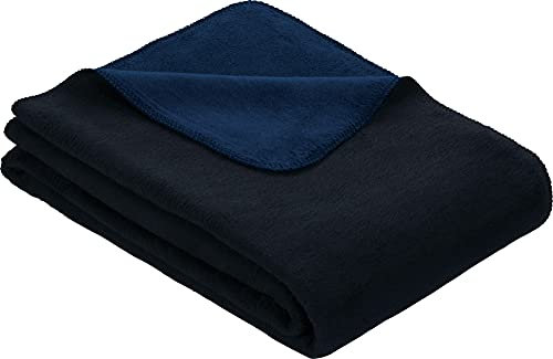 Erwin Müller Wohndecke Matera, Wolldecke blau/Marine Größe 100x150 cm - weich, temparaturausgleichend, atmungsaktiv, hautfreundlich