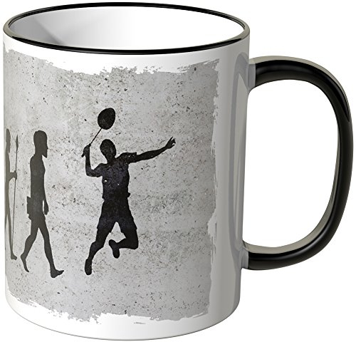 JUNIWORDS Tasse - Wähle Motiv & Farbe - Evolution Badminton - Schwarz