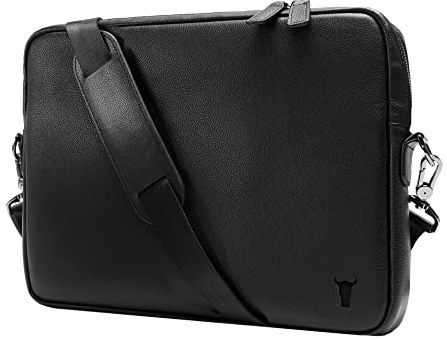 TORRO Laptoptasche - Umhängetasche aus echtem Leder, kompatibel mit 13-Zoll-/14-Zoll-Laptops oder MacBooks (Schwarz)