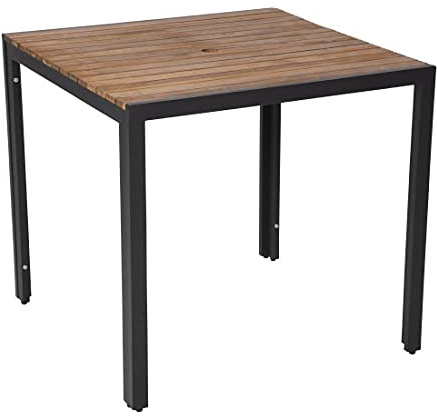 Bolero Square Powder-Coated Steel and Acacia Wood Table, 800mm | Pre-oiled for longer lasting use, easy self-assembly, and ideal for both indoor and outdoor commercial dining areas.