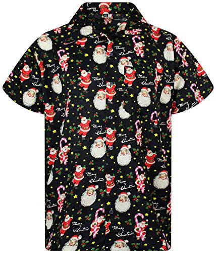 King Kameha Funky-Hawaii-Hemd, Weihnachten, Herren, Kurzarm, Christmas, Candy-Cane, Schwarz, 5XL