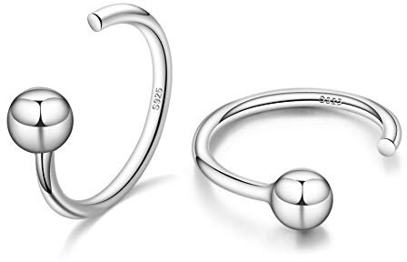 CHIC & ARTSY 4 mm halbe Creolen, 925er Sterlingsilber, Huggies-Creolen, Schlaf-Ohrring, Nickerchen-Ohrring für Frauen, kleine Kugel-Creolen