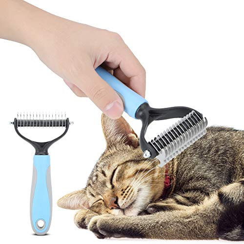Haustier Dematting Kamm Unterwollbürste Unterfellbürste Hundebürste Katzenbürste Unterwollkamm Haustier Fell Haar Knoten Kamm für Hunde Katzen(blau S)