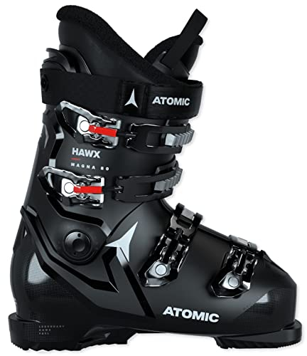 ATOMIC Hawx Magna 80 Skischuhe - Größe 31/31.5 - Alpin-Skischuh für Erwachsene in Schwarz/Weiß/Rot - 102mm breite Passform - Stabile Prolite Konstruktion - Memory Fit für präzisen Sitz