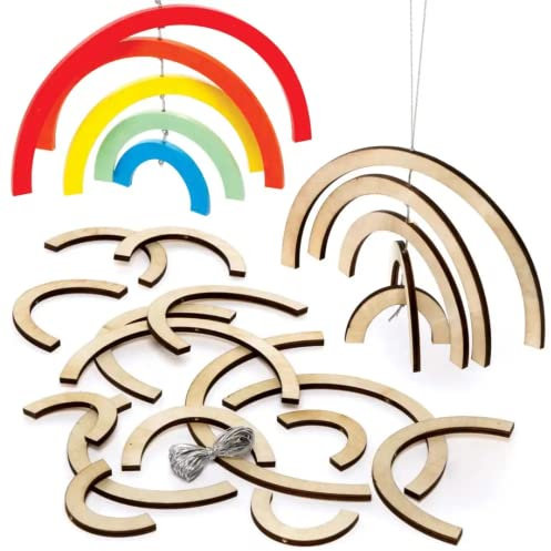 Baker Ross FE125 Regenbogen-Holzspiralen-Dekorationssätze, 4 Stück, Holzhandwerk für Kinder zum Gestalten, Bemalen und Dekorieren, Basteln Sie Ihr eigenes Ornament, für Kinder, Mittel