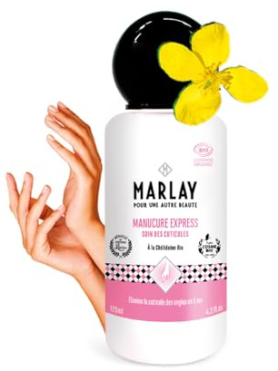 Marlay Cosmetics - Lotion Manucure Express 125 ml - Soin Bio Mains & Ongles - Dissout Cuticules & Peaux Mortes en 5mn - Eau Emolliente - 99% Origine Naturelle - Yuka 86/100 - Fabriqué en France
