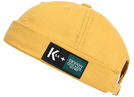 Herrenmütze, Dockermütze, Beanie, Matrosenmütze, Arbeitermütze, Rollmanschette, Retro, randlos, verstellbar, 7731, Gelb, Einheitsgröße