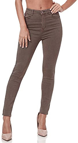 Gloop - Jeans elasticizzati da donna, vestibilità skinny fit, push up e a vita alta, marrone scuro., S