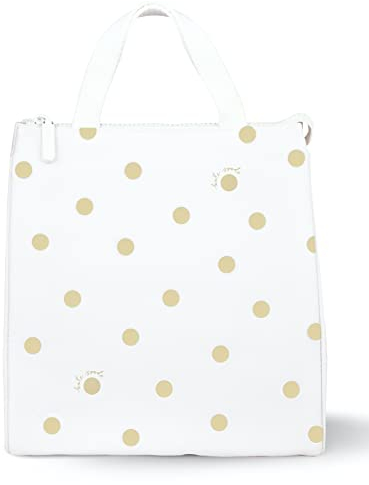 Kate Spade New York Portable Soft Cooler Lunch Bag, Thermal Tote with Silver Insulated Interior Lining and Storage Pocket, Gold Dot with Script