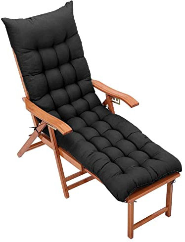 Warmiehomy Liegenauflage mit Antirutsch, 160x50x8cm Auflage für Gartenliege Outdoor, Dickes & Bequeme Polster Sonnenliege Auflage mit Einstellband, Kissen für Liegestuhl, Schwarz(Ohne Stuhl)