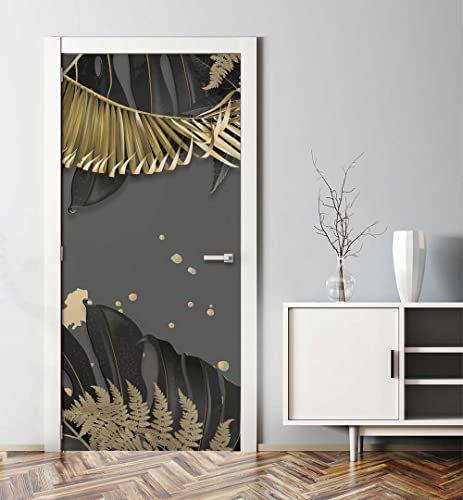 MyMaxxi - Tür bekleben mit Türtapete Türposter Türfolie Selbstklebend 90x200 Tropische Blätter hängend - Tür verschönern Türaufkleber Türklebefolie Blüte Blume Baum Gold