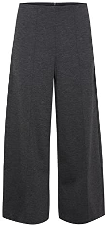 ICHI IHKATE PA7 Damen Hose Stoffhose mit Stretch weiter Schnitt mit Reißverschluss am Elastikbund, Größe:L, Farbe:Dark Grey Melange (200319)