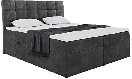 MEBLINI Boxspringbett mit Bettkasten - Gepolstert Doppelbett mit Matratze und Topper - Polsterbett mit Stauraum - Bett mit Kopfteil - Stauraumbett - Drago - 180x200 - H3/Schwarz Samt