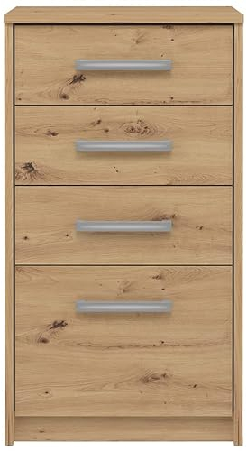 CDF Moderne Kommode Otis 4S | Farbe: Eiche Artisan | Schrank für Dokumente, Kleinigkeiten | Ideal für Wohnzimmer, Schlafzimmer, Kinderzimmer und Büro | 4 geräumige Schubladen (1 hohe und 3 niedrige)