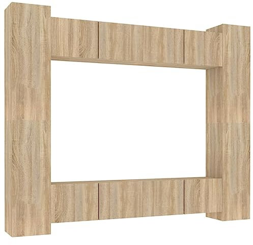 vidaXL 8-Piece TV Cabinet Set in Sonoma Oak - Wall-Mounted, Space Saving and Ample Storage with Modern Design for Living Room or Bedroom