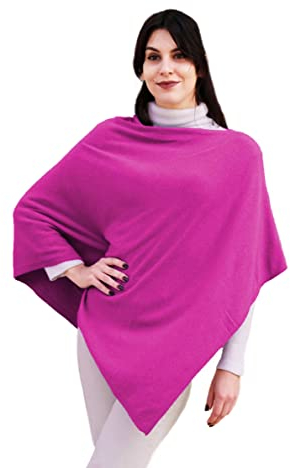 creazioni unique Poncho Mantella da Donna Invernale Made in Italy - Poncho Donna Caldo Misto Cashmere Lana e Viscosa con Essenza di Fiore di Ciliegio (Fucsia)