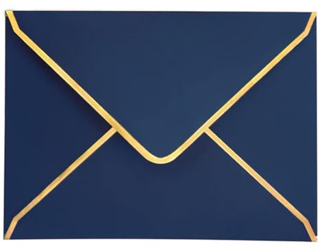 50 PCS Blue A7 Envelopes 5 x 7 Inch With Gold Border - Quick Seal V-Flap for Invitations, 5x7 Cards, Birthday, Weddings, Graduations, Greeting Cards