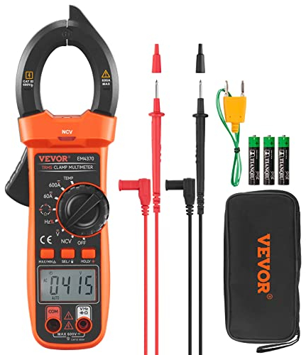 VEVOR Stromzange 60/600A True-RMS AC/DC-Zangenmultimeter 5999Counts Zangenamperemeter Ideal für DC/AC-Strom DC/AC-Spannung Frequenz Einschaltdauer Widerstand Diodentest NCV Kapazität Relativwert