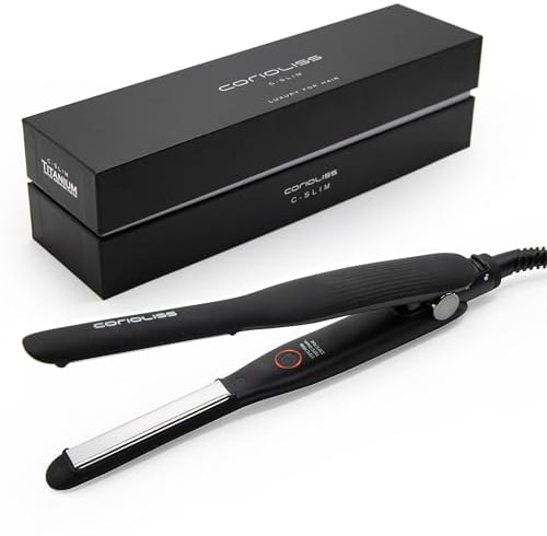 Corioliss Mini Plancha Pelo C-Slim | Pelo Corto Profesional | Placas Titanio | Perfecta para Flequillo y Ondas | Funda de Viaje incluida | Black