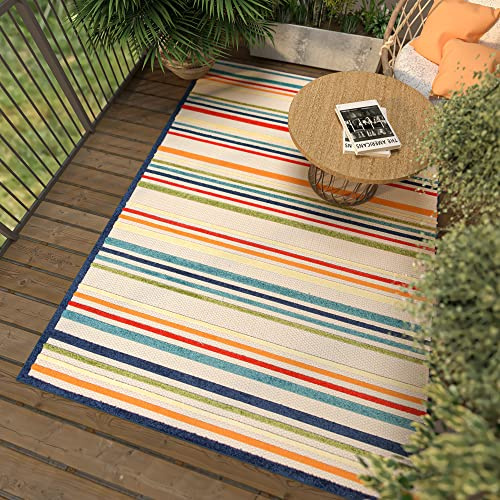 Mazovia In-& Outdoor Teppich Balkon 80x150cm Creme Geometrisch Wetterfest | In-& Outdoor Teppich für Wohnzimmer Schlafzimmer Terrasse Büro Pflegeleicht UV-Beständig Tierfreundlich Wasserabweisend